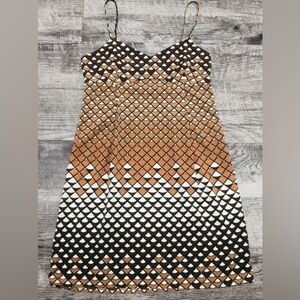 Susana Monaco Brown Geometric Pattern Shift Dress